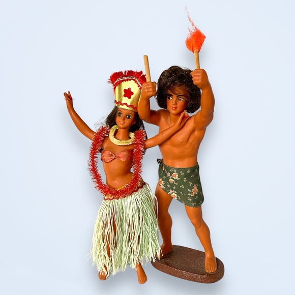 Rare Vintage Set of 2 Hawaiian Hula Dancers 11.5” Tiki Made in
